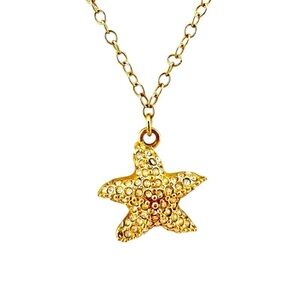 J Crew Necklace with Starfish Pendant in Pave Rhinestones and Gold Tone
